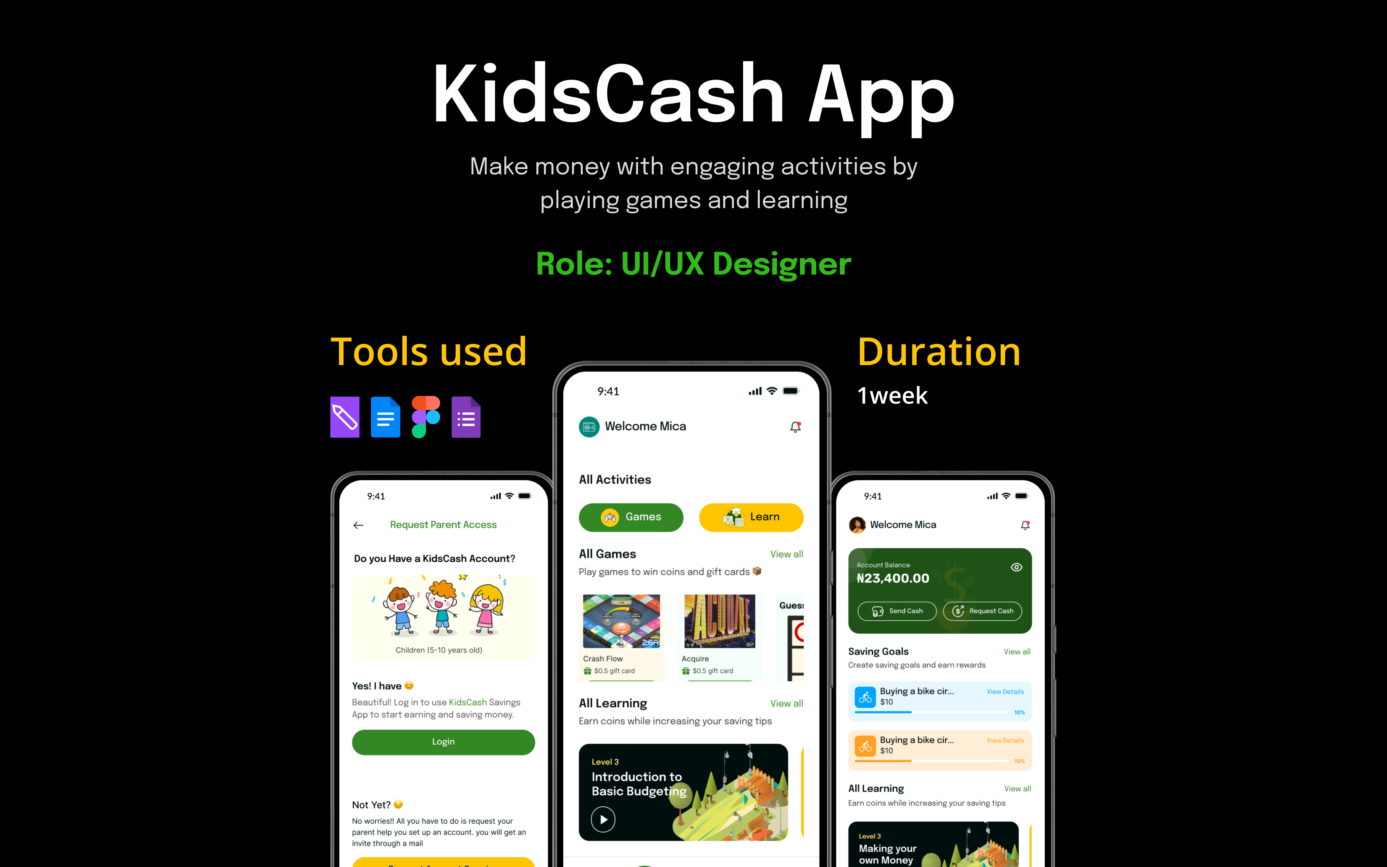 Kids Gaming Savings App interface design